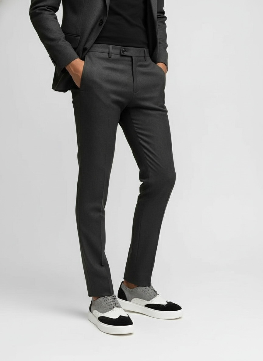 Model with hands in pockets